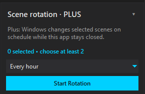 The Scene rotation panel: interval picker and Start Rotation — a Plus feature.